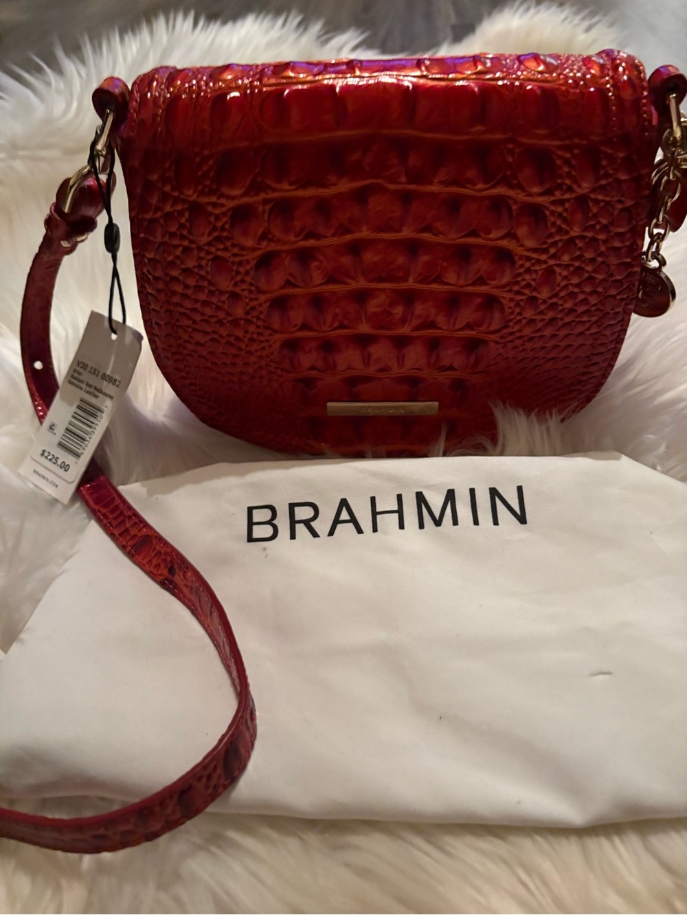 NWT Brahmin Shiny Red Croc-Embossed Crossbody Bag